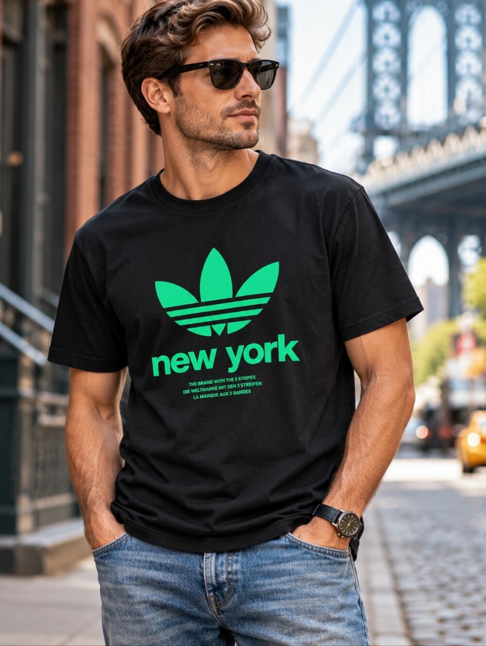 Adidas Originals New York Trefoil T-shirt Black Green Men's M NWT
